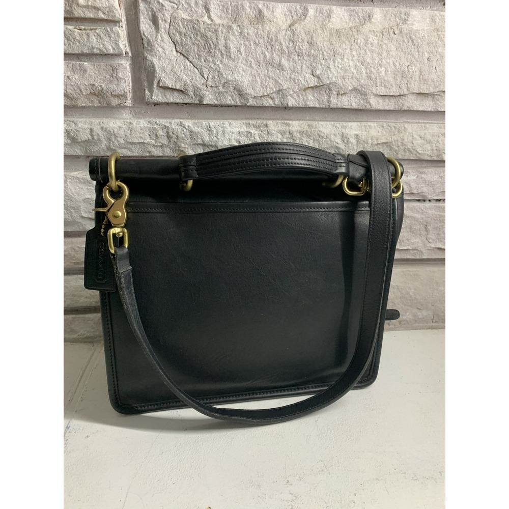 Coach Willis Bag 9927 Vintage Black Leather Crossbody Dowel Top Handle Purse - Picture 11 of 15